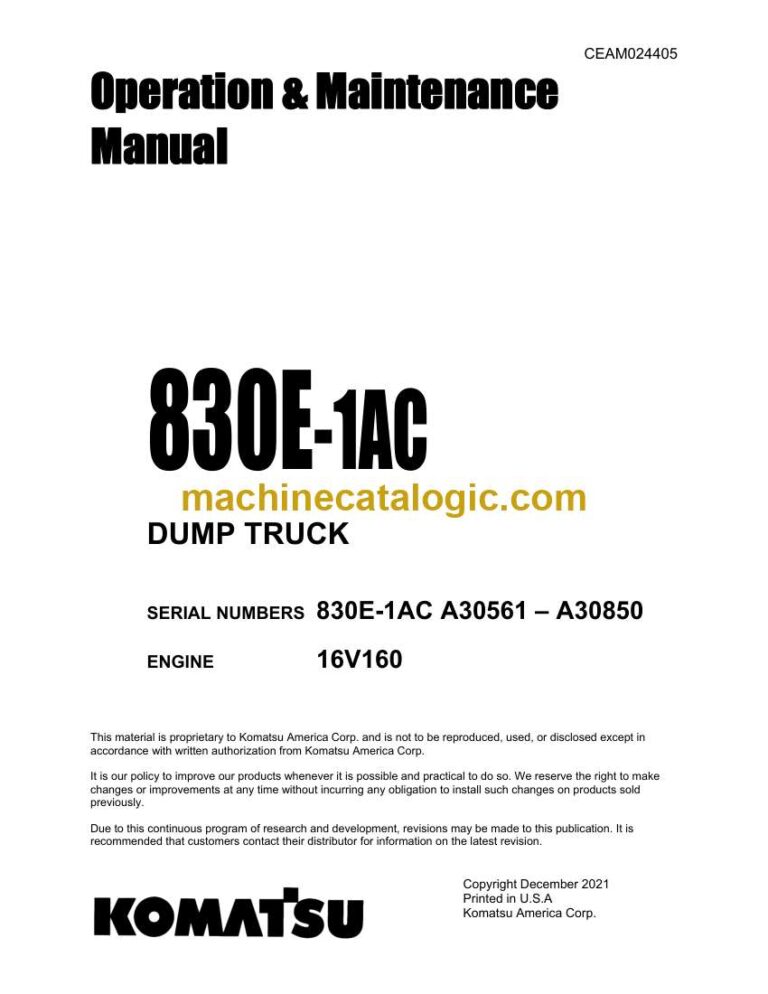 Komatsu 830E-1AC Dump Truck Operation and Maintenance Manual (CEAM024405)