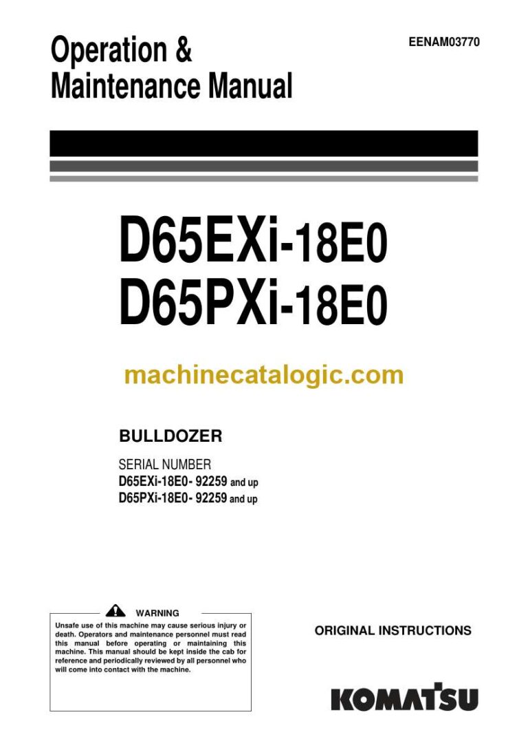 Komatsu D65EXi-18E0, D65PXi-18E0 Bulldozer Operation and Maintenance Manual (EENAM04130)