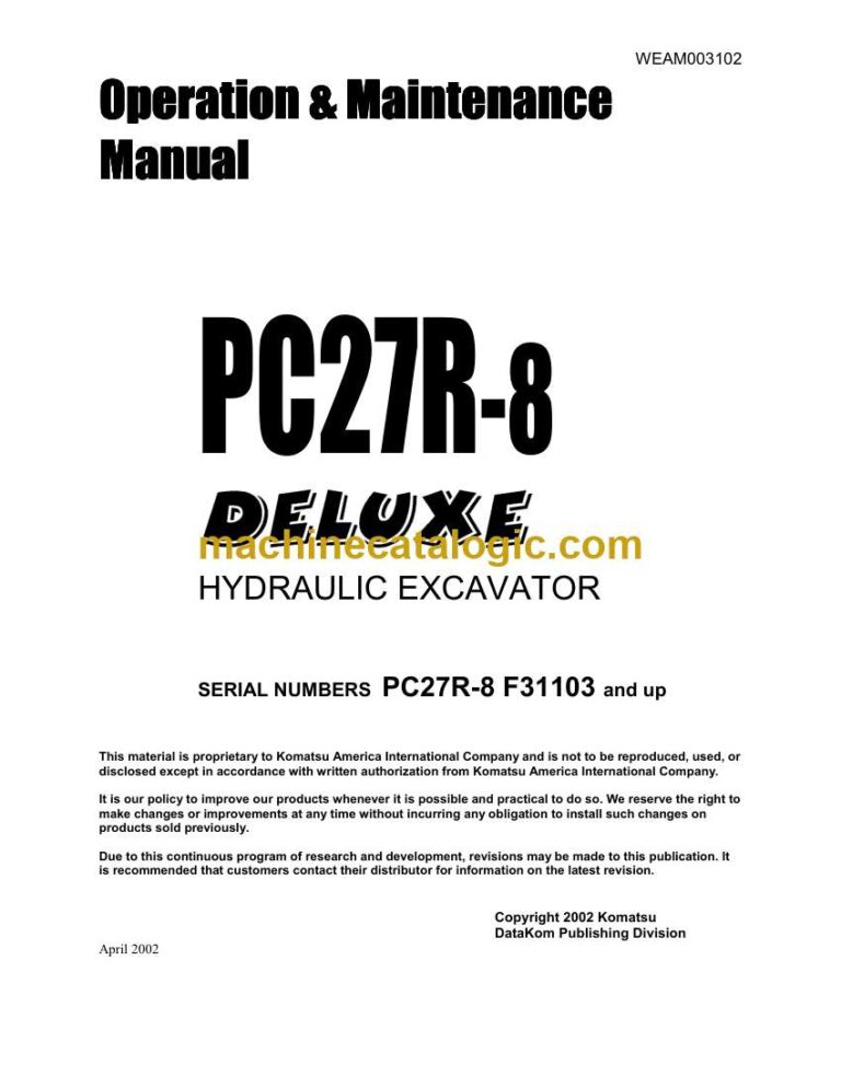 Komatsu PC27R-8 Deluxe Hydraulic Excavator Operation and Maintenance Manual (WEAD003102)