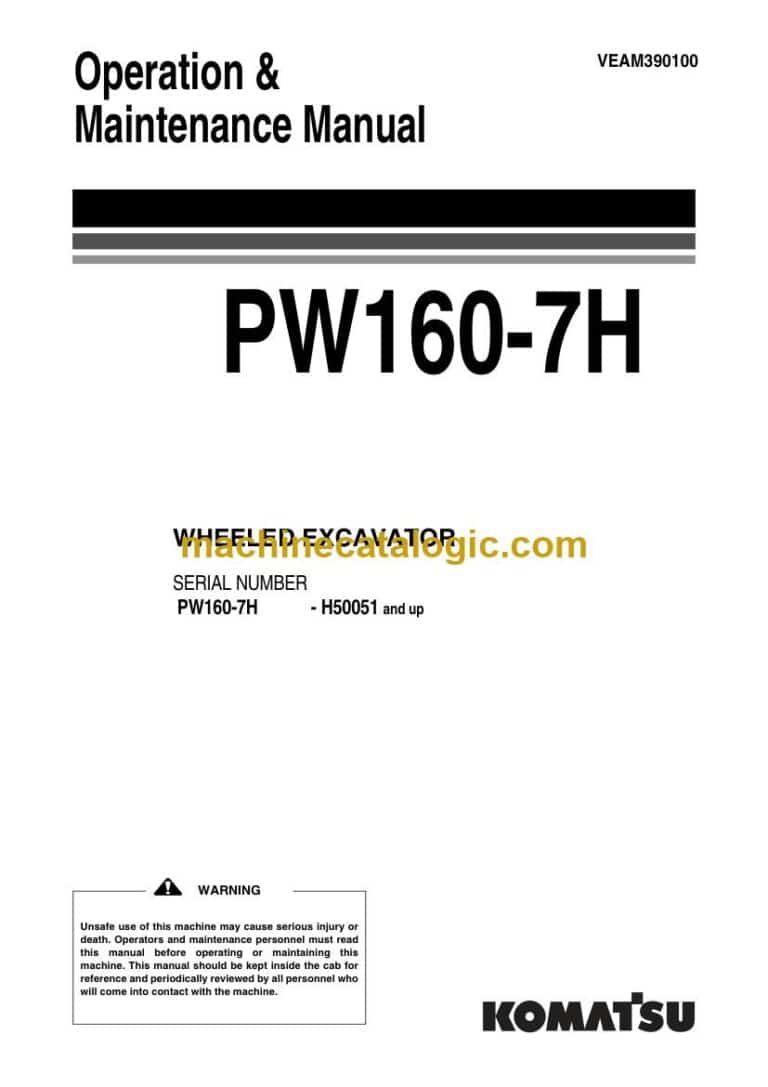 Komatsu PW160-7 Hydraulic Excavator Operation and Maintenance Manual (VEAM390100)