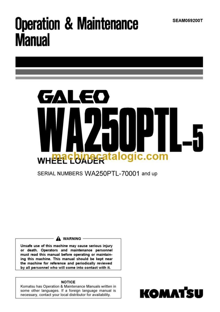 Komatsu WA250PTL-5 Wheel Loader Operation and Maintenance Manual (SEAM059200T)