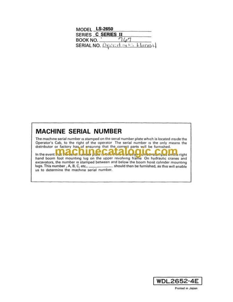 Link Belt LS2650 C Series 2 Excavator Operators Manual