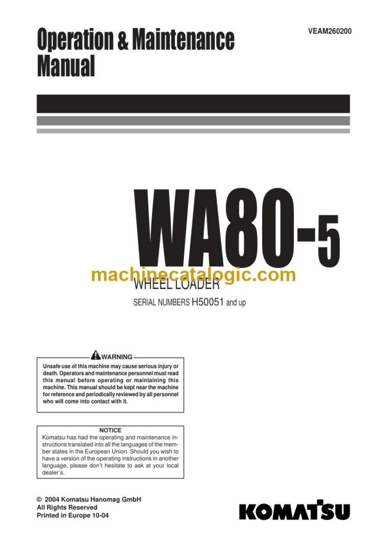Komatsu WA80-5 Wheel Loader Operation and Maintenance Manual (VEAM260200)