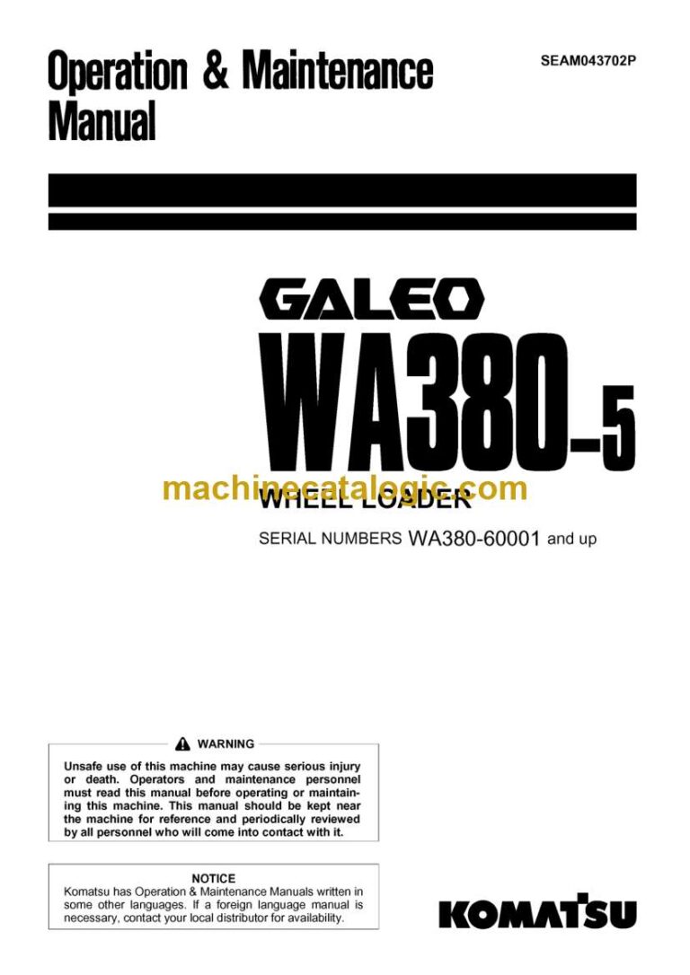 Komatsu WA380-5 Wheel Loader Operation and Maintenance Manual (SEAM043702P)