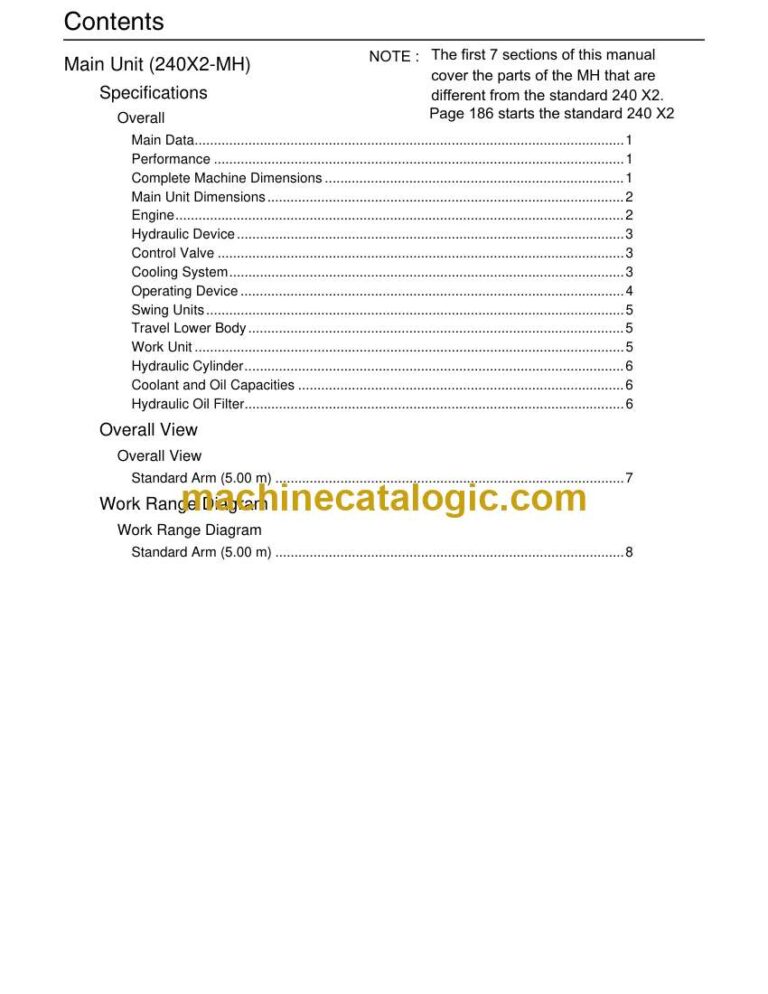 Link Belt 240X2-MH Excavator Shop Manual