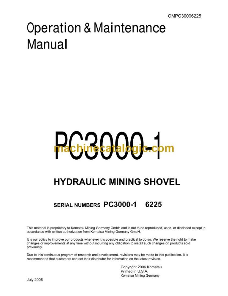 Komatsu PC3000-1 Shovel Operation and Maintenance Manual (OMPC30006225D)