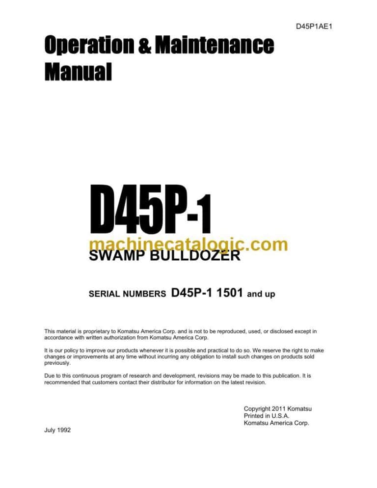 Komatsu D45P-1 Bulldozer Operation and Maintenance Manual (D45P1AE1)
