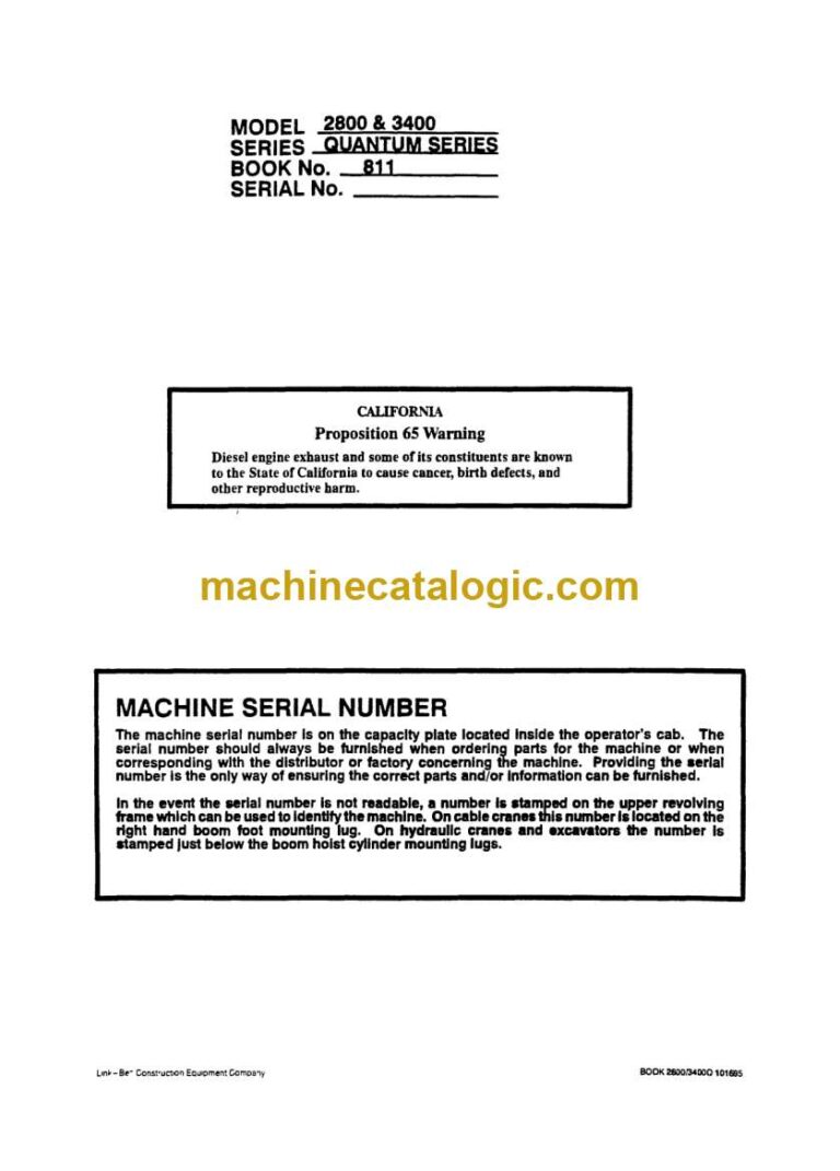 Link Belt 2800Q, 3400Q Quantum Excavator Operators Manual