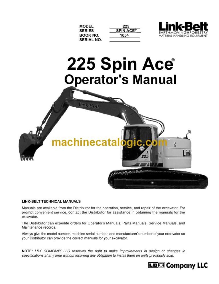 Link Belt 225 Spin Ace Excavator Operators Manual