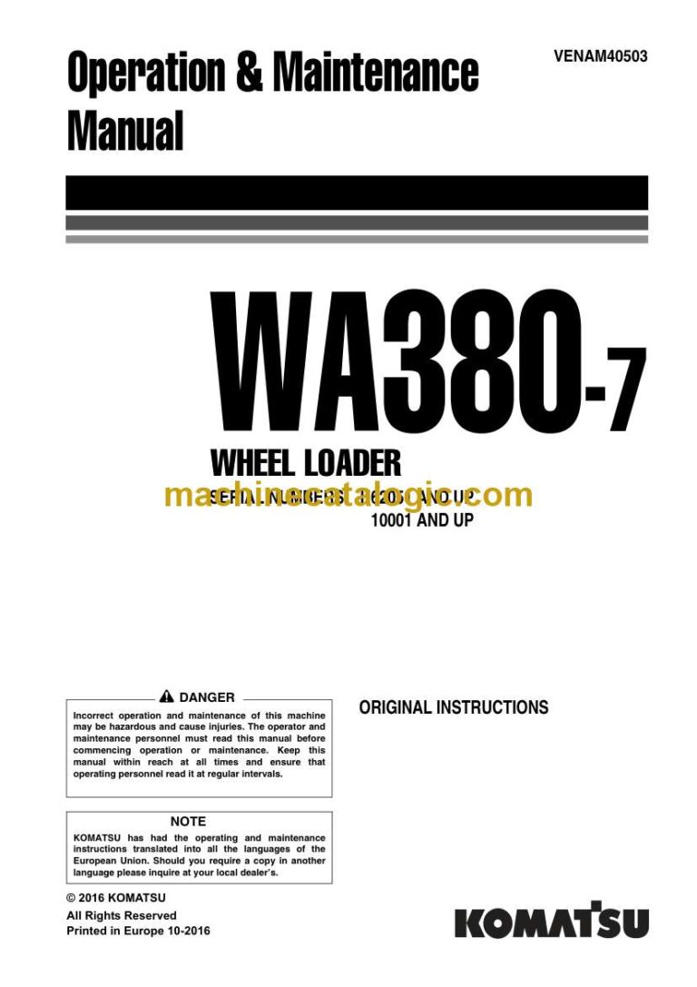 Komatsu WA380-7 Wheel Loader Operation and Maintenance Manual (VENAM40503)