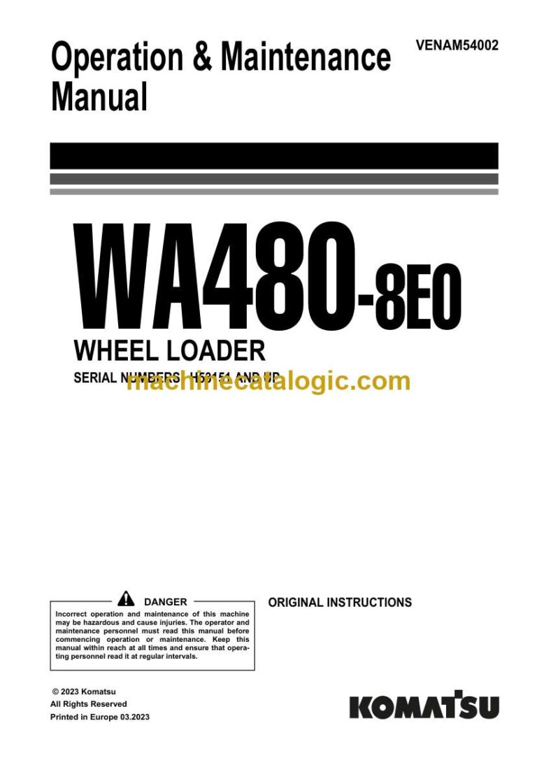 Komatsu WA480-8E0 Wheel Loader Operation and Maintenance Manual (VENAM54002)