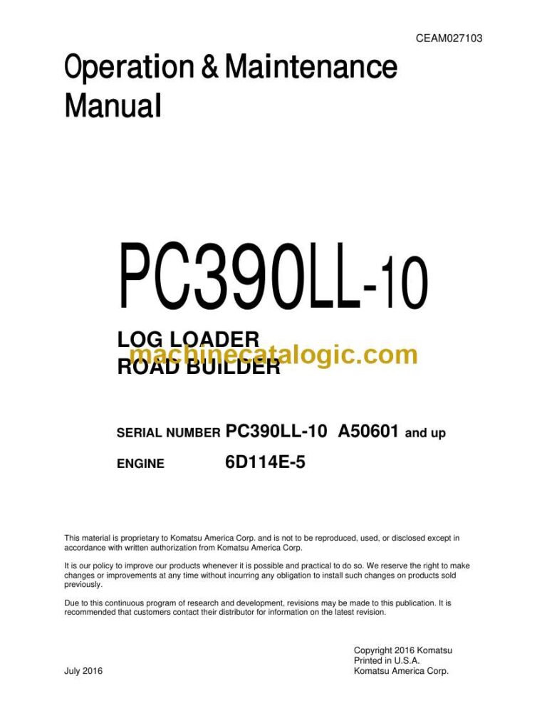 Komatsu PC390LL-10 Log Loader Operation and Maintenance Manual (CEAM027103)
