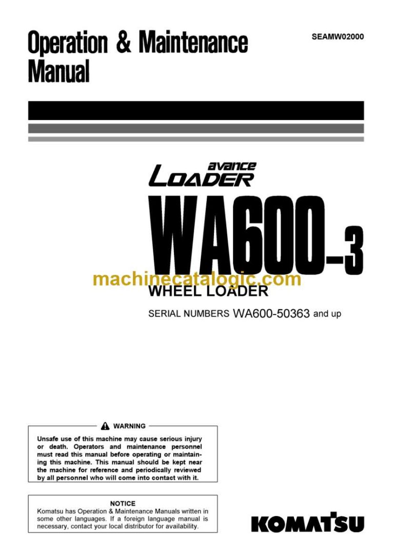 Komatsu WA600-3 Wheel Loader Operation and Maintenance Manual (SEAMW02000)