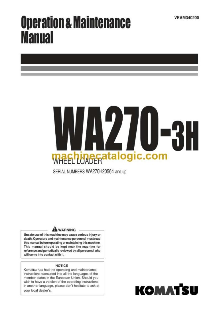 Komatsu WA270-3H Wheel Loader Operation and Maintenance Manual (VEAM340200)