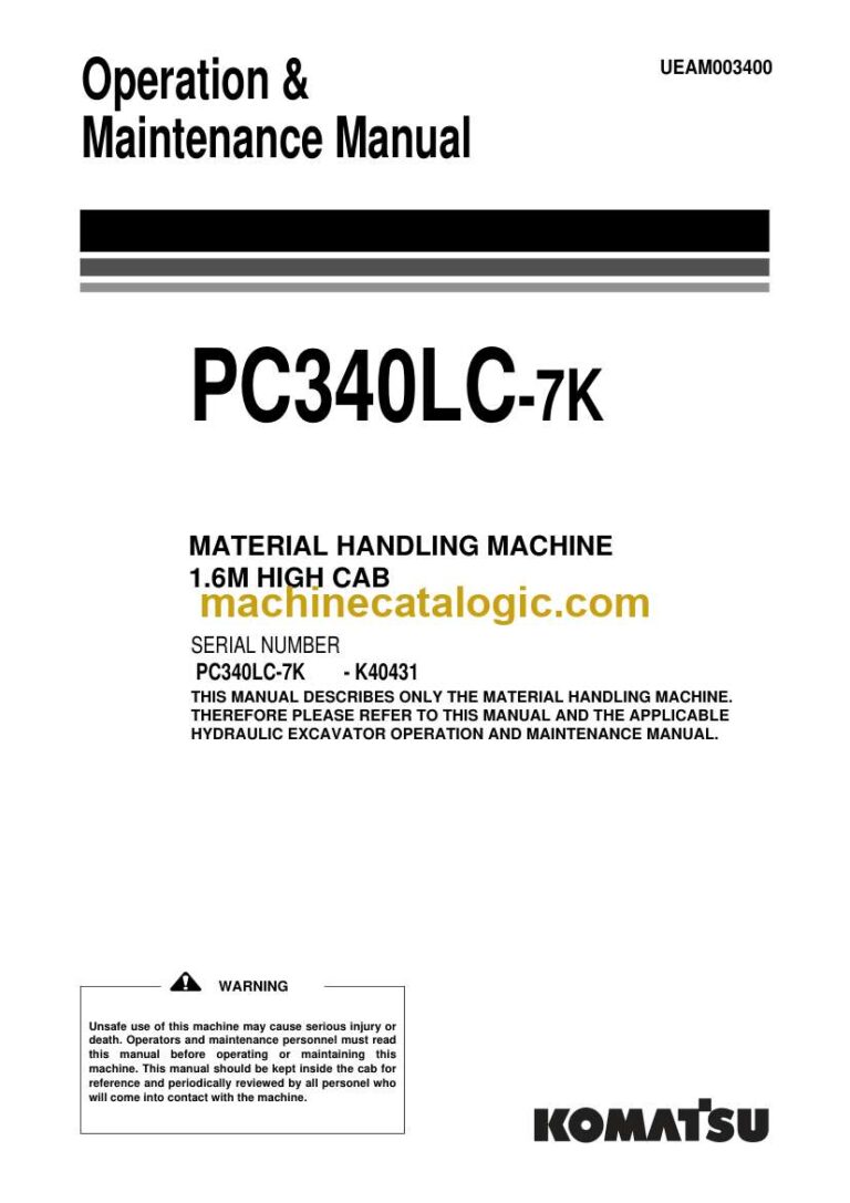 Komatsu PC340-7K Hydraulic Excavator Operation and Maintenance Manual (UEAM003400)