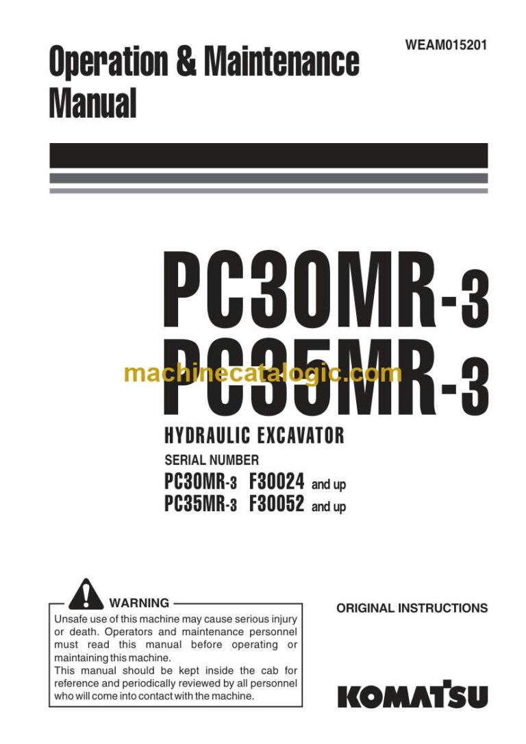 Komatsu PC30MR-3, PC35MR-3 Hydraulic Excavator Operation and Maintenance Manual (WEAM015201)