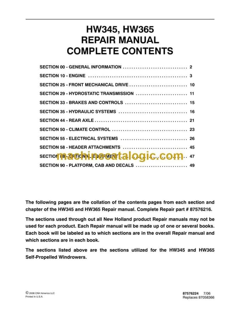 New Holland HW345, HW365 Repair Manual (87576216)