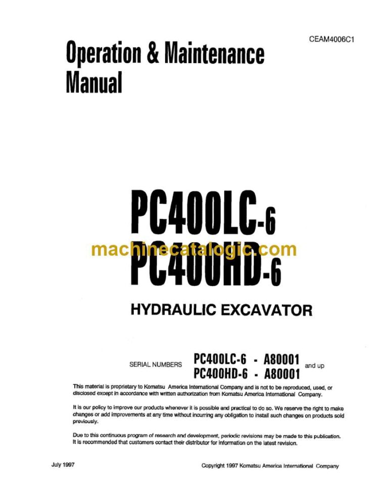 Komatsu PC400LC-6, PC400HD-6 Hydraulic Excavator Operation and Maintenance Manual (CEAD4006C1)