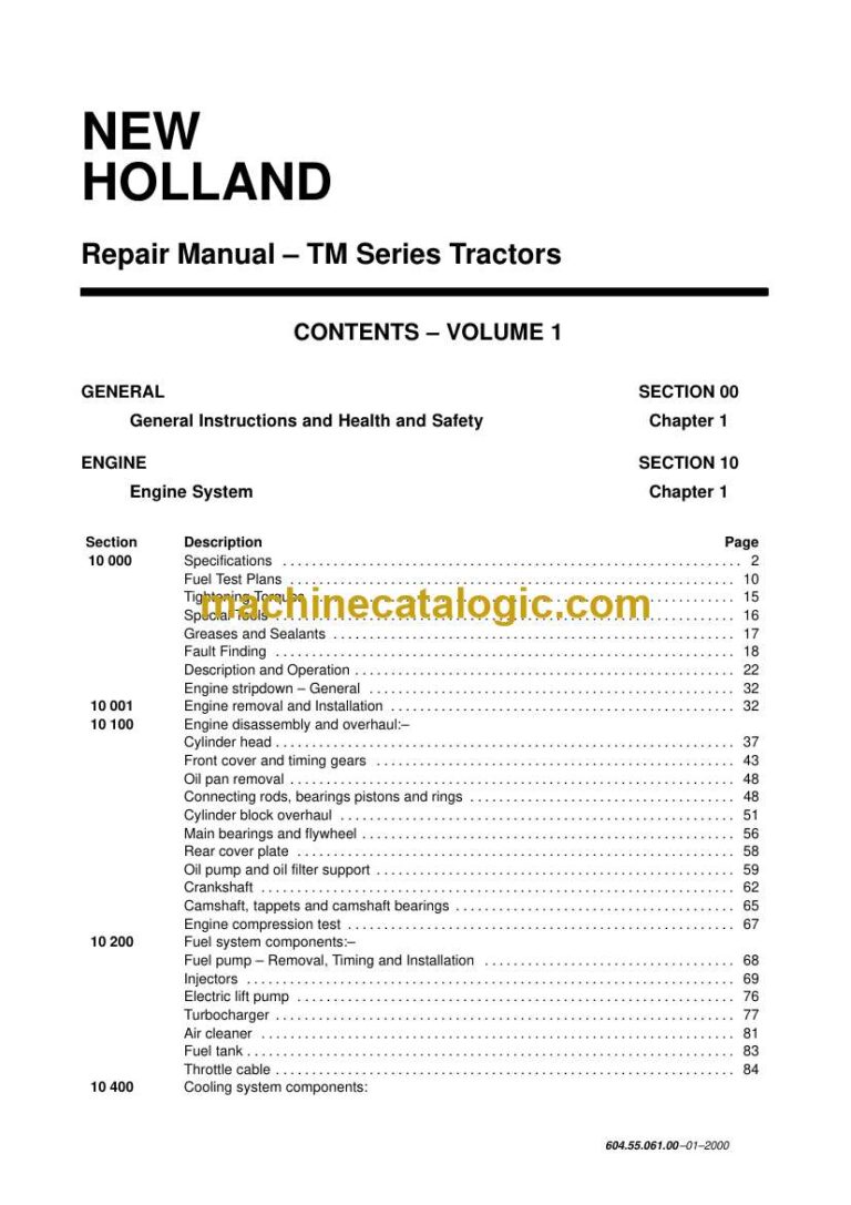 New Holland TM Series Tractors Repair Manual (6045506100)
