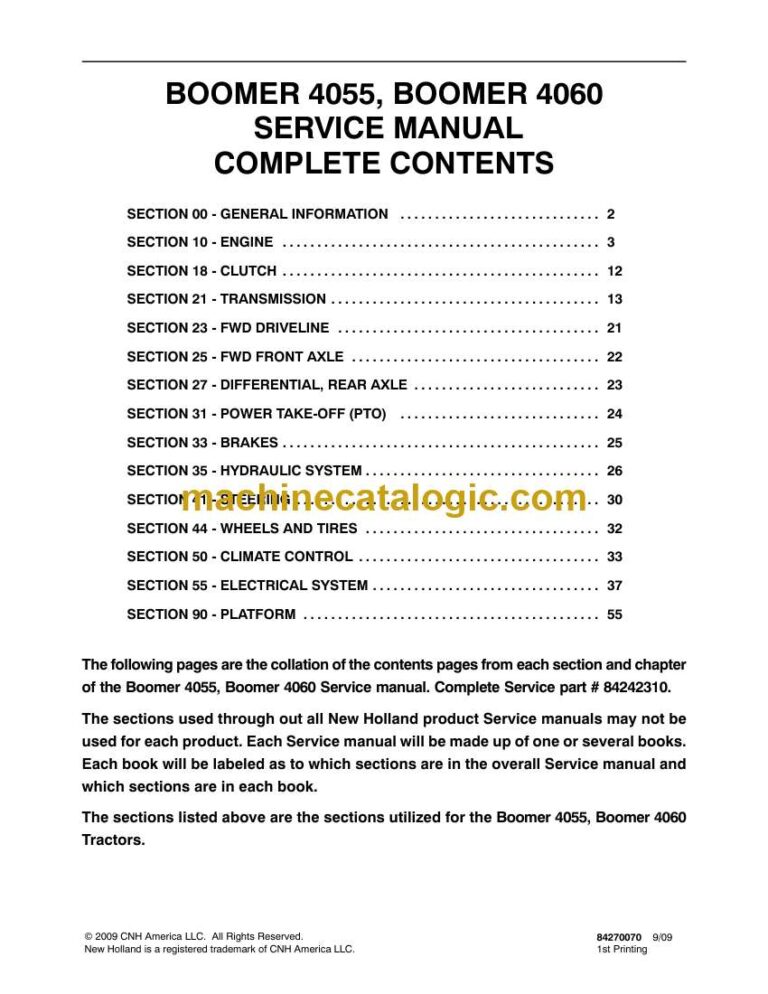 New Holland 4055, 4060 Boomer Service Manual (84242310)