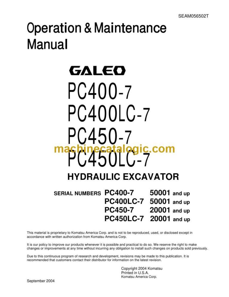 Komatsu PC400-7, PC400LC-7, PC450-7, PC450LC-7 Hydraulic Excavator Operation and Maintenance Manual (SEAD056502)