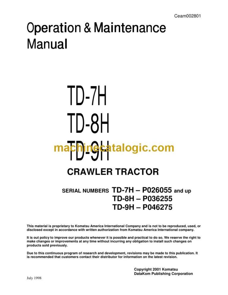 Komatsu TD-7H, TD-8H, TD-9H Crawler Tractor Operation and Maintenance Manual (CEAD002801)
