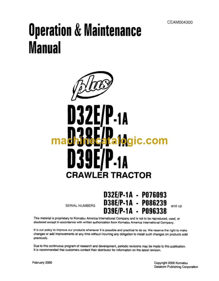 Komatsu D32E-1A, D32P-1A, D38E-1A, D38P-1A, D39E-1A, D39P-1A Operation and Maintenance Manual (CEAD004300)