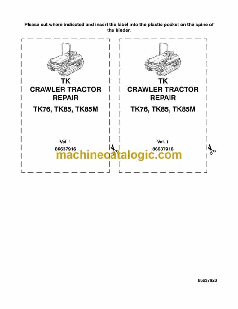 New Holland TK76, TK85, TK85M Crawler Tractor Repair Manual (86637916)