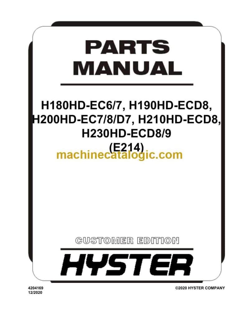 Hyster H180HD-EC6-7, H190HD-ECD8, H200HD-EC7-8-D7, H210HD-ECD8, H230HD-ECD8-9 (E214) Forklift Parts Manual