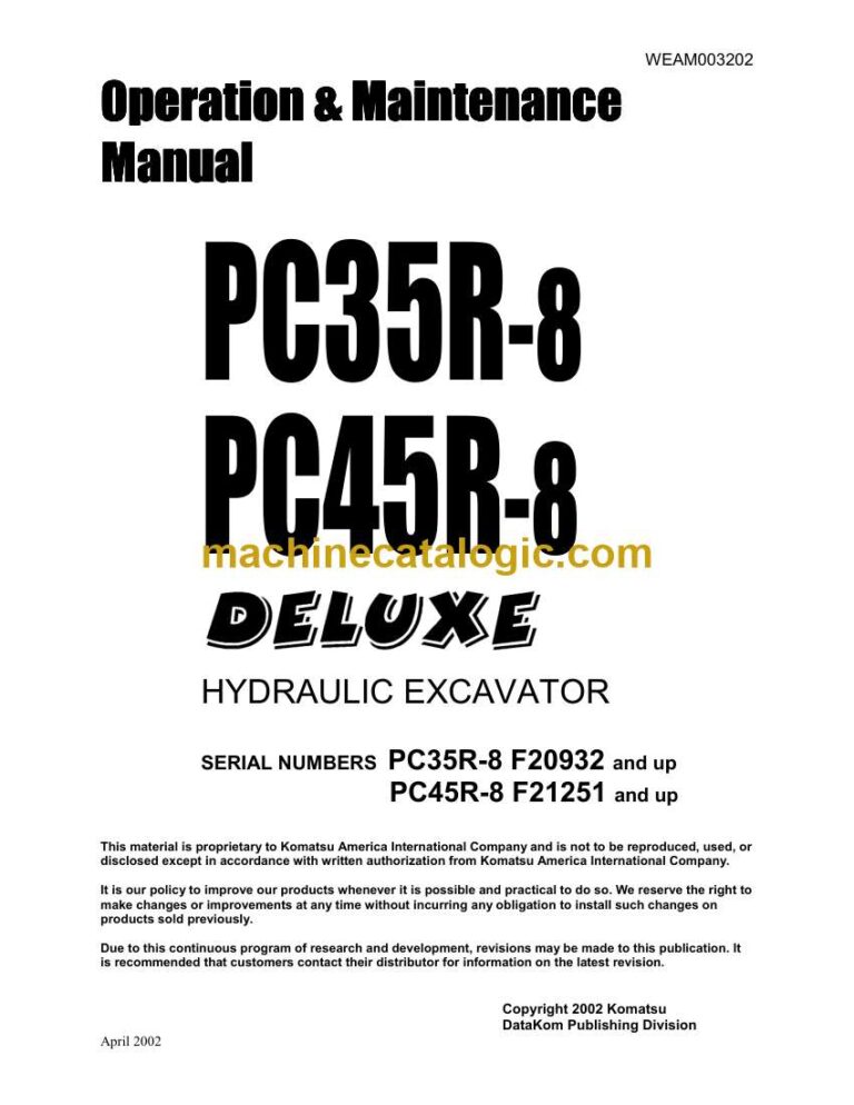 Komatsu PC35R-8, PC45R-8 Deluxe Hydraulic Excavator Operation and Maintenance Manual (WEAD003202)
