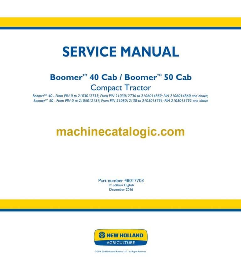 New Holland BoomerTM 40 Cab, BoomerTM 50 Cab Compact Tractor Service Manual (48017703)