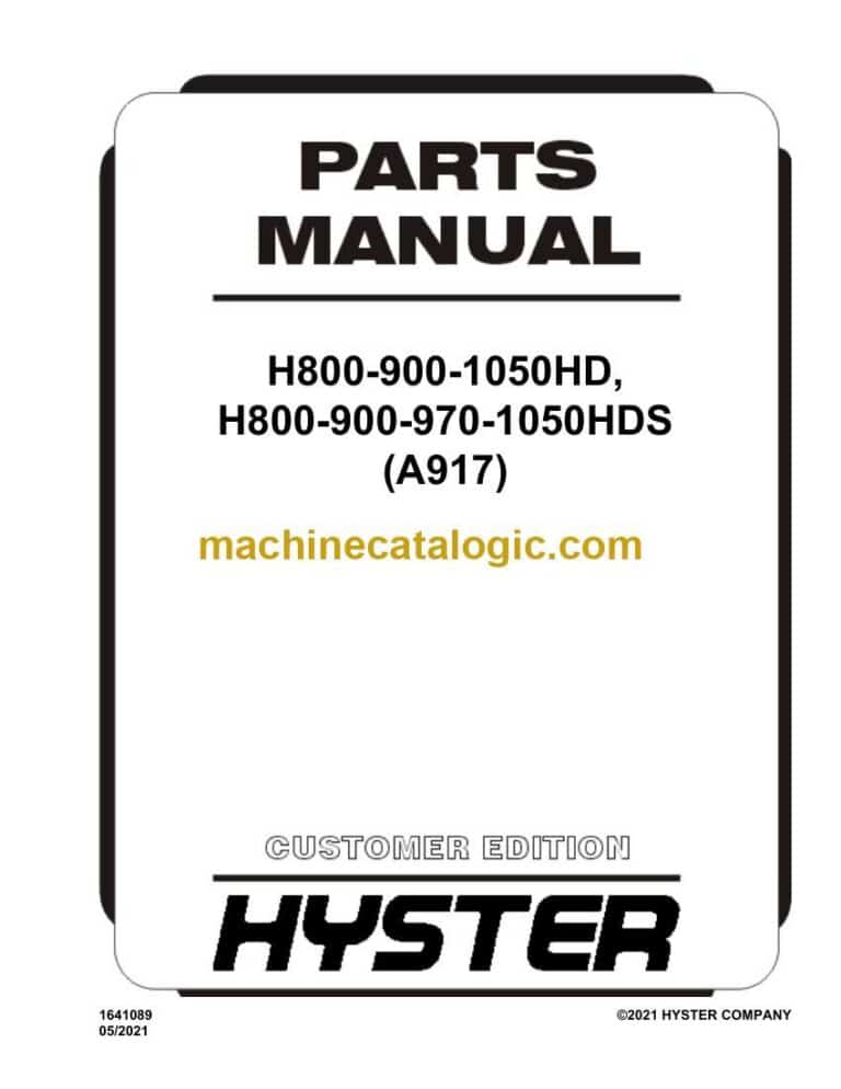 Hyster H800, H900, H1050HD, H800, H900, H970, H1050HDS (A917) Forklift Parts Manual