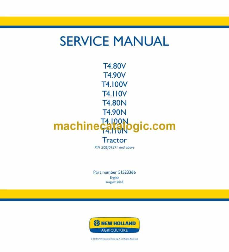 New Holland T4.80V, T4.90V, T4.100V, T4.110, VT4.80N, T4.90N, T4.100N, T4.110N Tractor Service Manual (51523366)