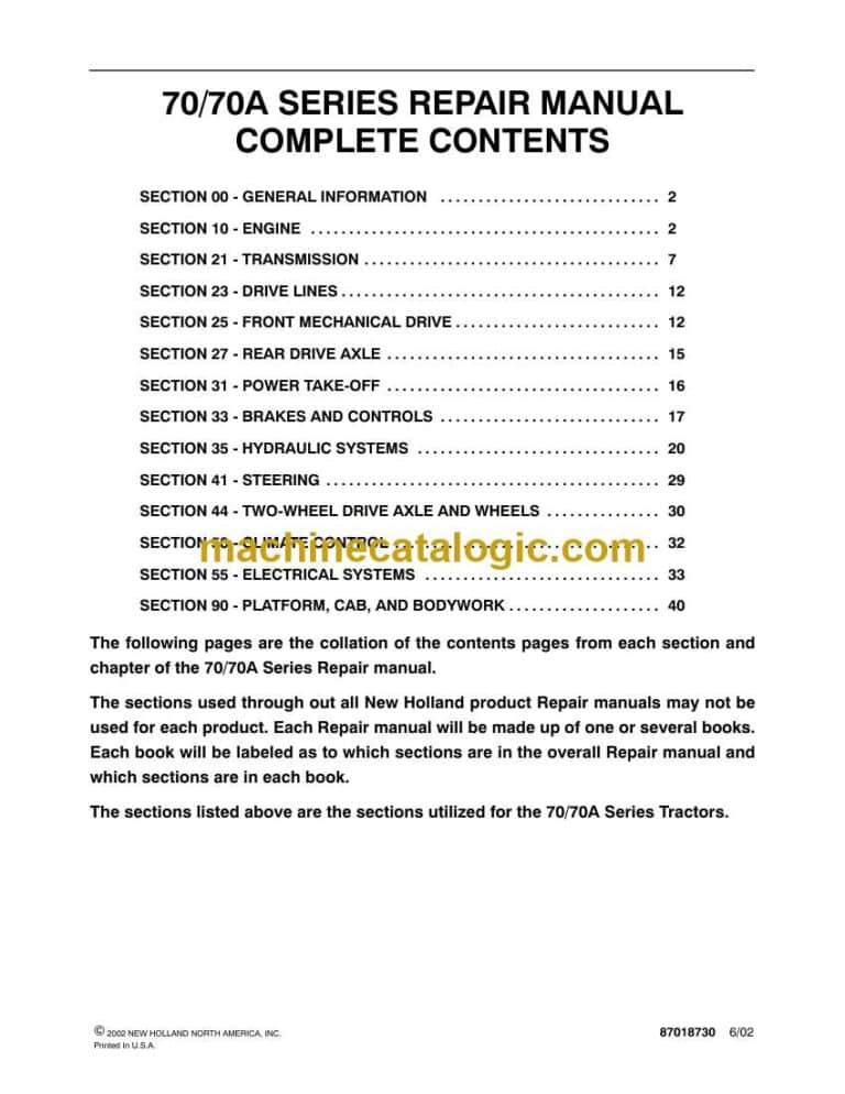 New Holland 70, 70A Series Repair Manual (87018722)