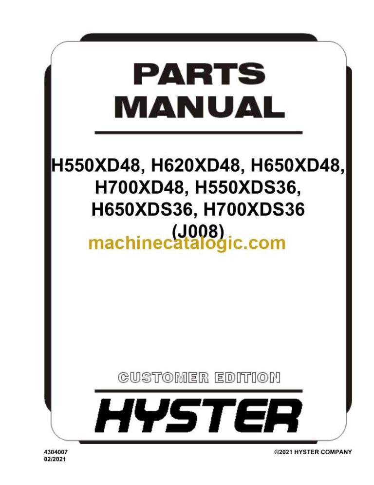 Hyster H550XD48, H620XD48, H650XD48, H700XD48, H550XDS36, H650XDS36, H700XDS36 (J008) Forklift Parts Manual