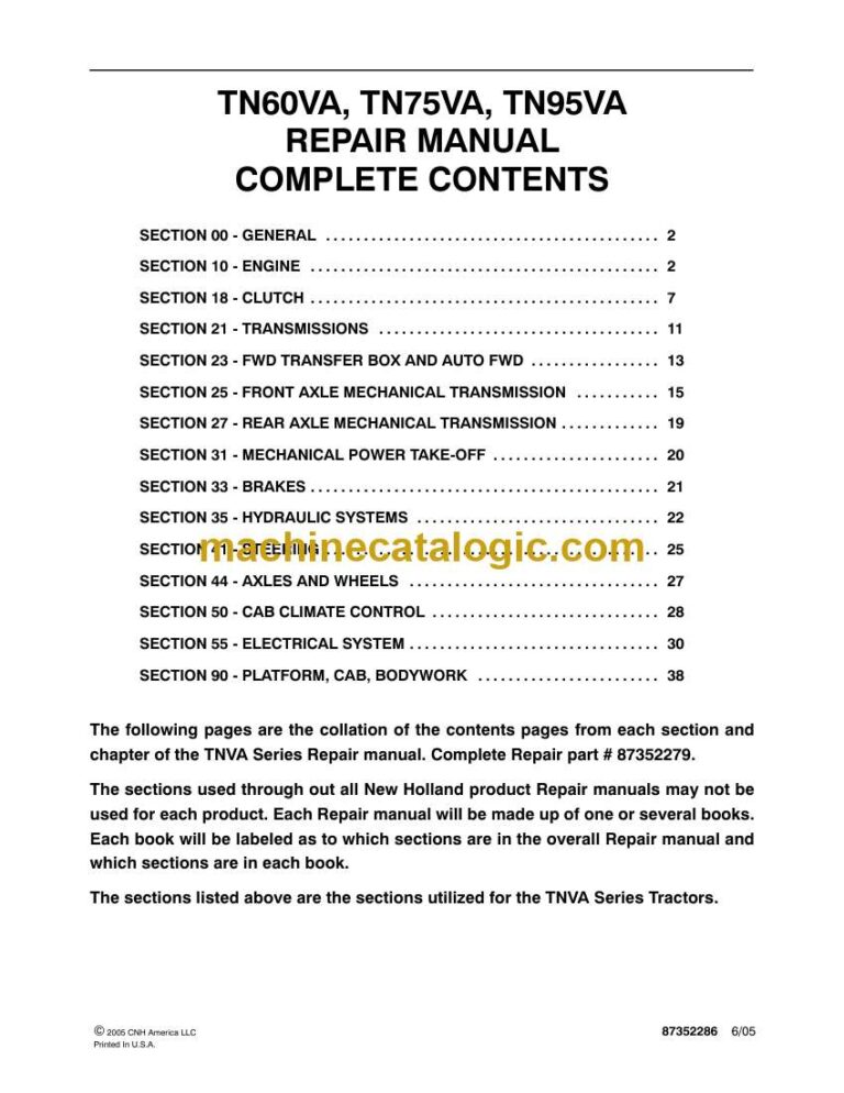 New Holland TN60VA, TN75VA, TN95VA Repair Manual (87382279)