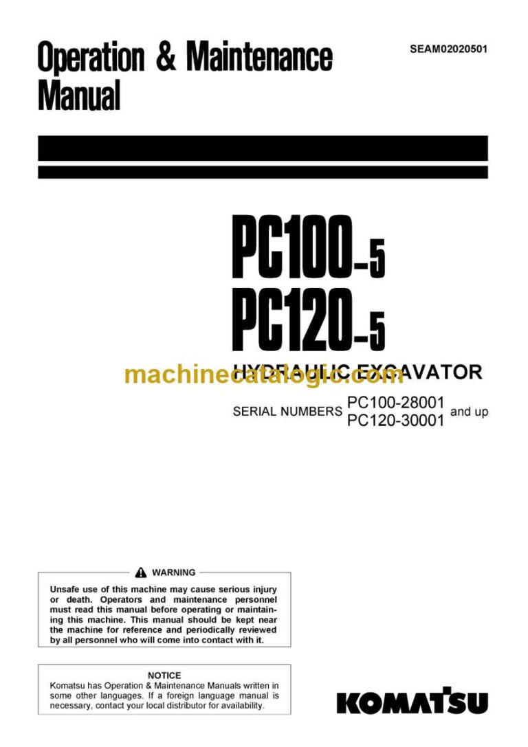 Komatsu PC100-5, PC120-5 Hydraulic Excavator Operation and Maintenance Manual (SEAM02020501)