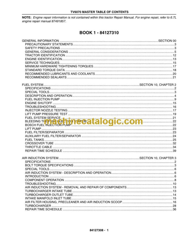 New Holland TV6070 Service Manual (84127307)