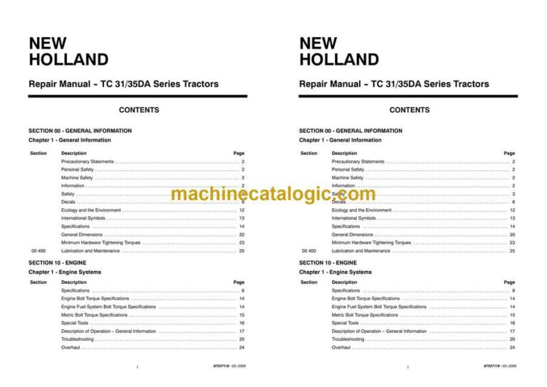 New Holland TC31, TC35DA Series Tractors Repair Manual (87537118)