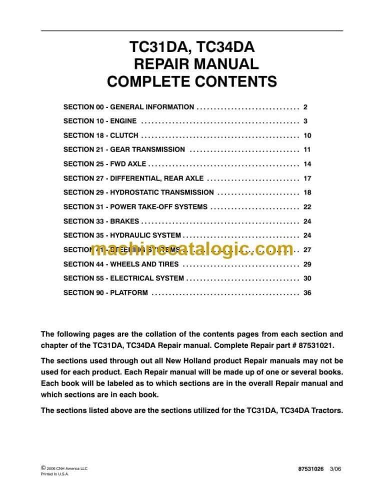 New Holland TC31DA, TC34DA Repair Manual (87531021)