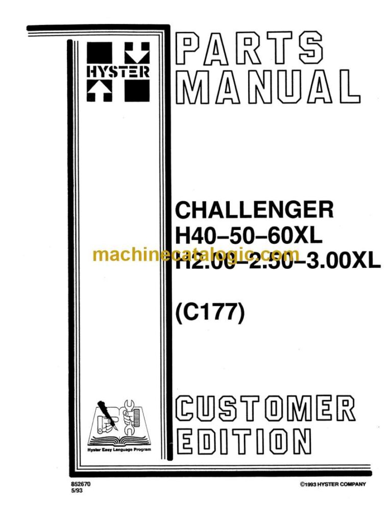 Hyster H40, H50, H60XL, H2.00, H2.50, H3.00XL (C177) Challenger Forklift Parts Manual