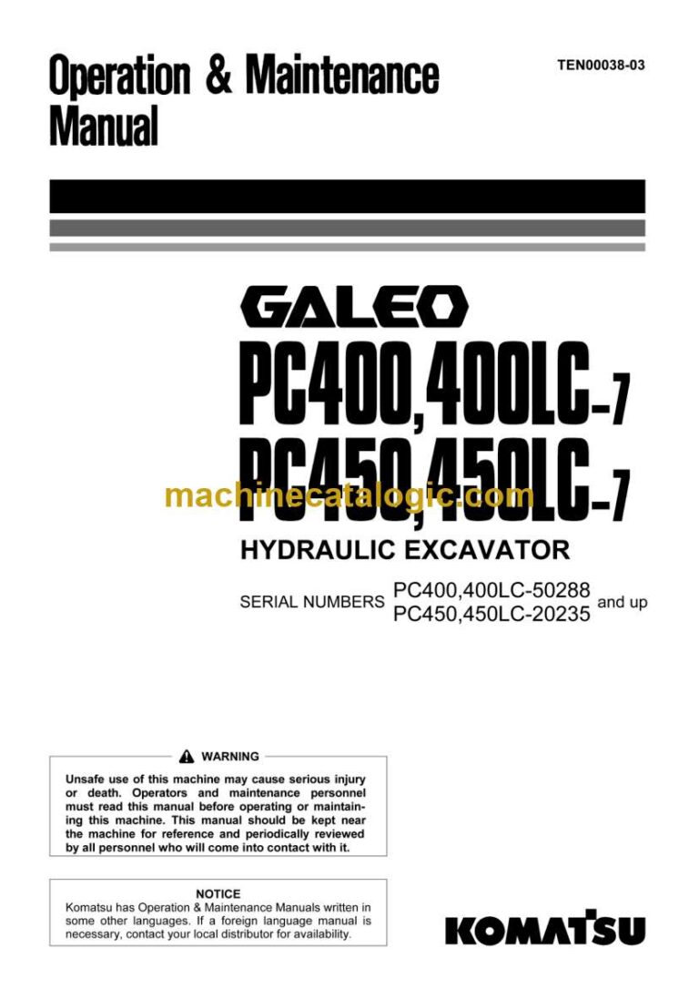 Komatsu PC400-7, PC400LC-7, PC450, PC450LC-7 Hydraulic Excavator Operation and Maintenance Manual (TEN00038-03)