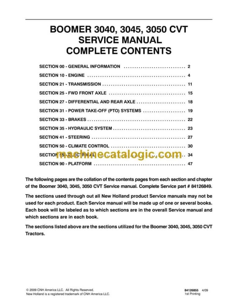 New Holland 3040, 3045, 3050 CVT Boomer Service Manual (84126849)