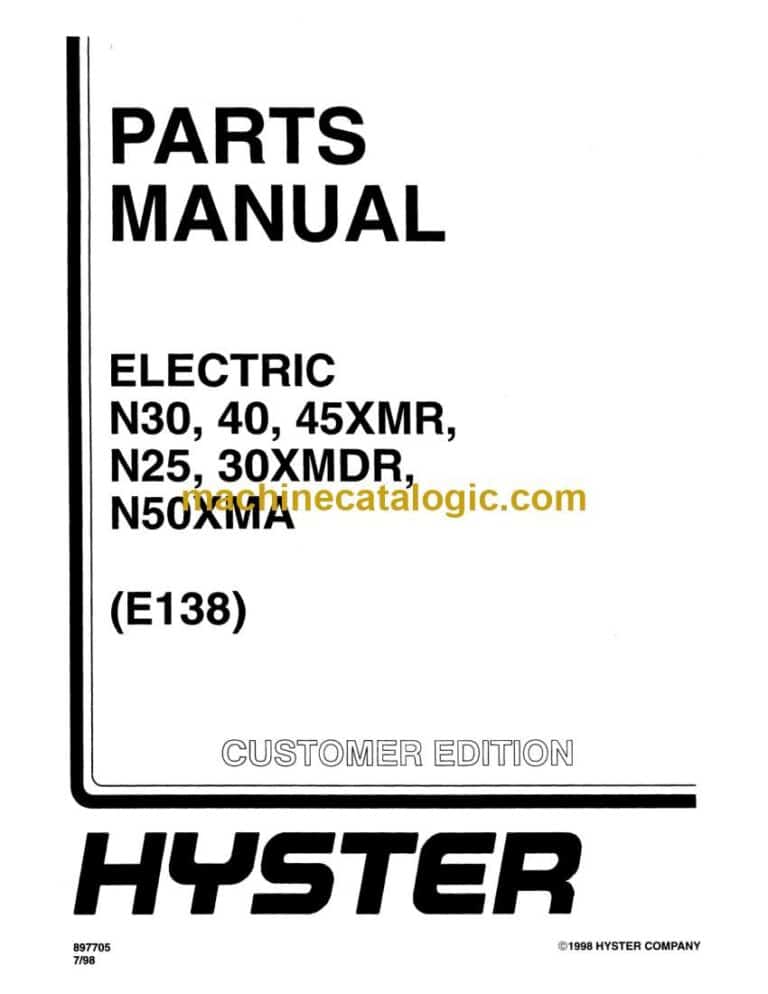Hyster N20, N40, N45XMR, N25, N30XMDR, N50XMA (E138) Forklift Parts Manual