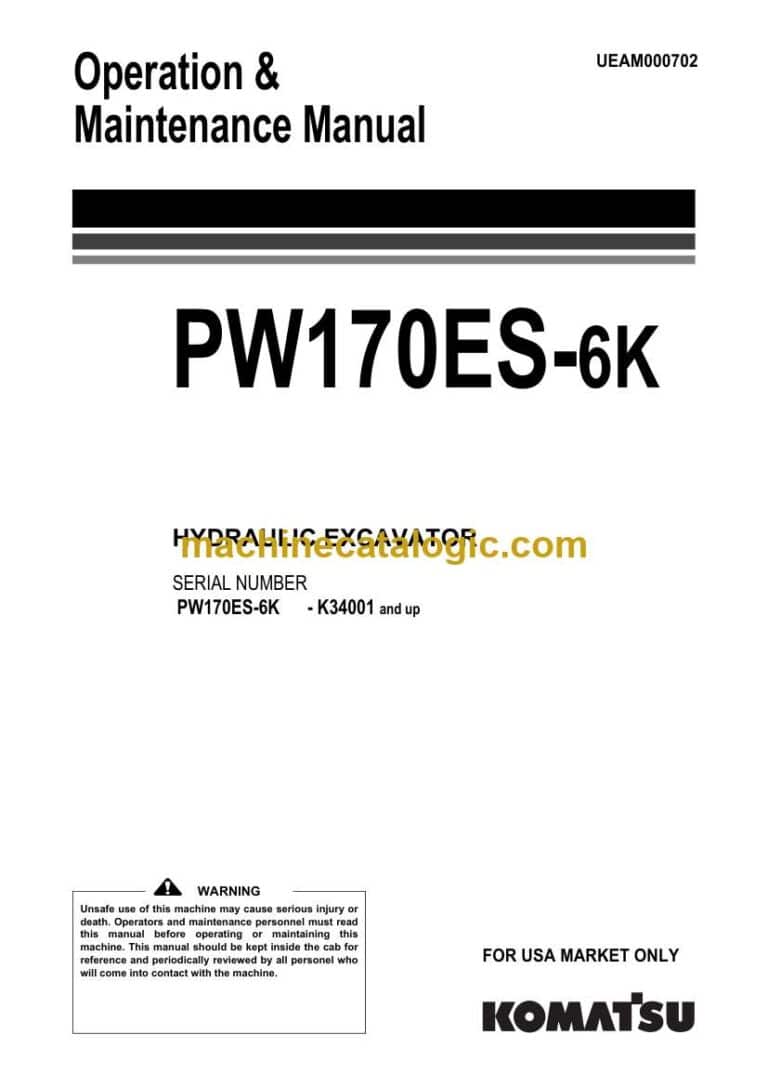 Komatsu PW170ES-6K Hydraulic Excavator Operation and Maintenance Manual (UEAM000702)