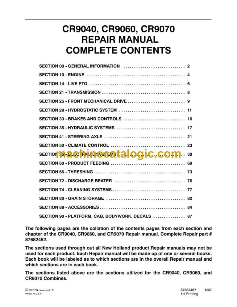 New Holland CR9040, CR9060, CR9070 Repair Manual (87682452)