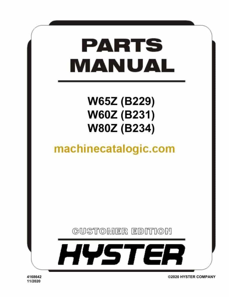 Hyster W65Z (B229) W60Z (B231) W80Z (B234) Forklift Parts Manual