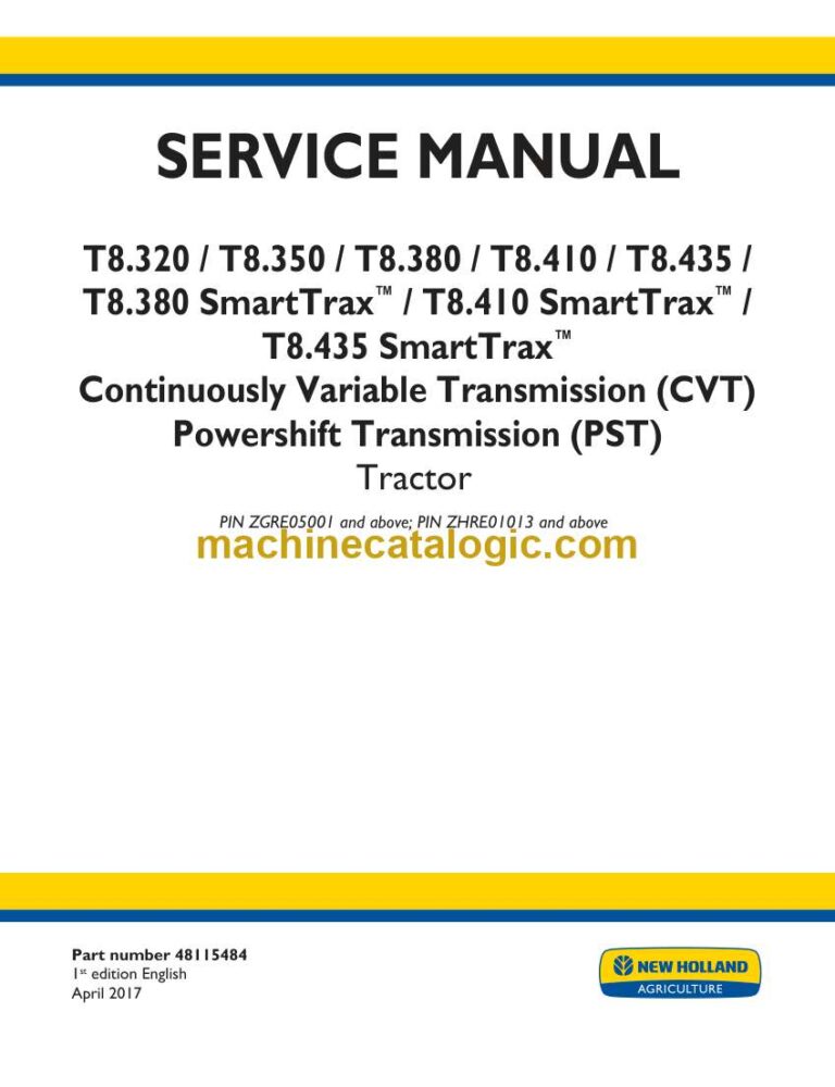 New Holland T8.320, T8.350, T8.380, T8.410, T8.435, T8.380 SmartTrax™, T8.410 SmartTrax™, T8.435 SmartTrax™ CVT, PST Tractor Service Manual (51431510)