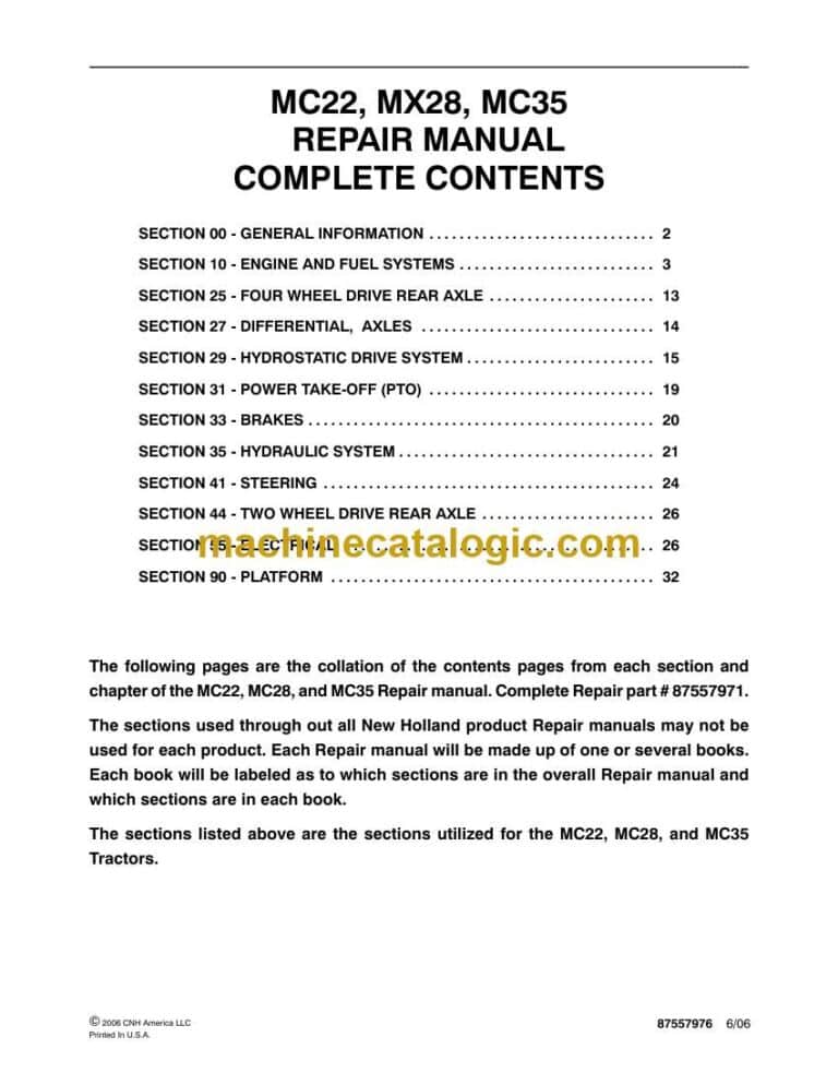 New Holland MC22, MX28, MC35 Repair Manual (87557971)