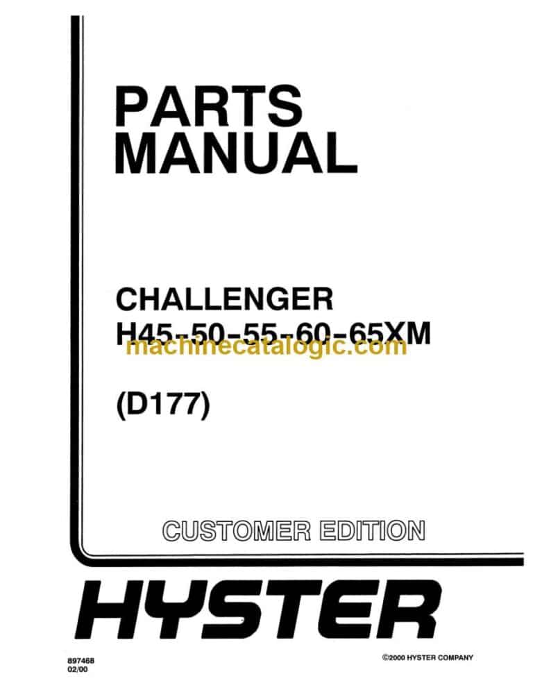 Hyster H45, H50, H55, H60, H65XM Challenger (D177) Forklift Parts Manual